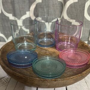 Vintage Tupperware Vibrant Glass and Coaster Set - 3 cups 6 coasters